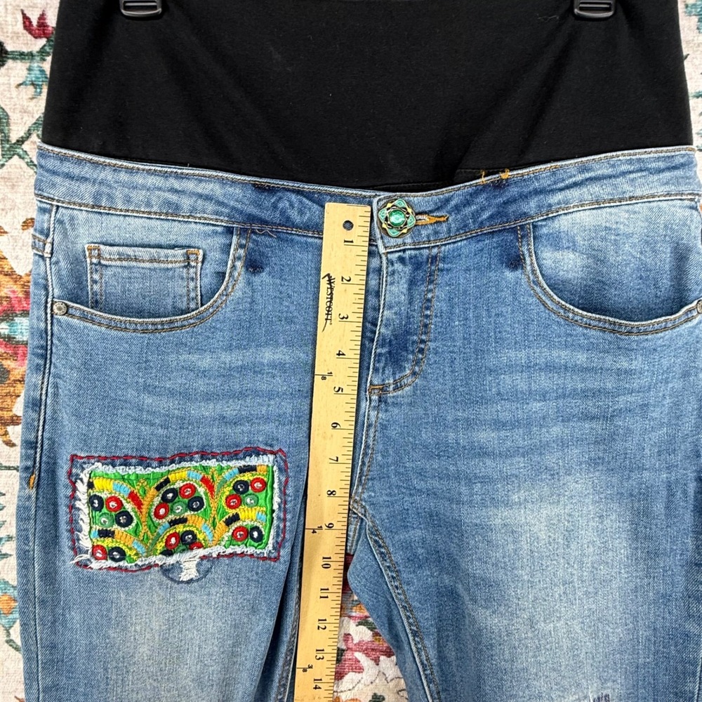 Desigual Maternity Jeans Light Wash Embroidered Patchwork Mirror Detail Boho - Picture 8 of 15